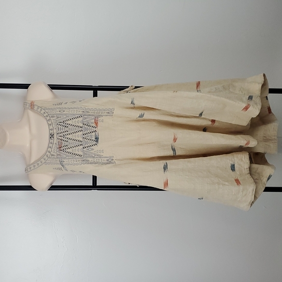 Free People Boho Tribal Patterned Linen-like Dress cream oversize M - Picture 2 of 7